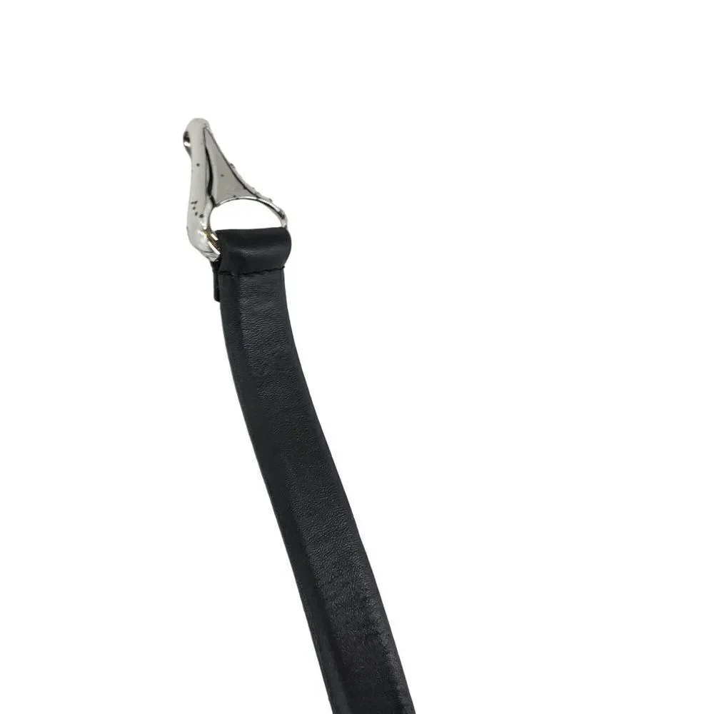 Chico's Belt Black‎ Leather Aged Silver Metal Hook Closure Pirate Gothic S/M